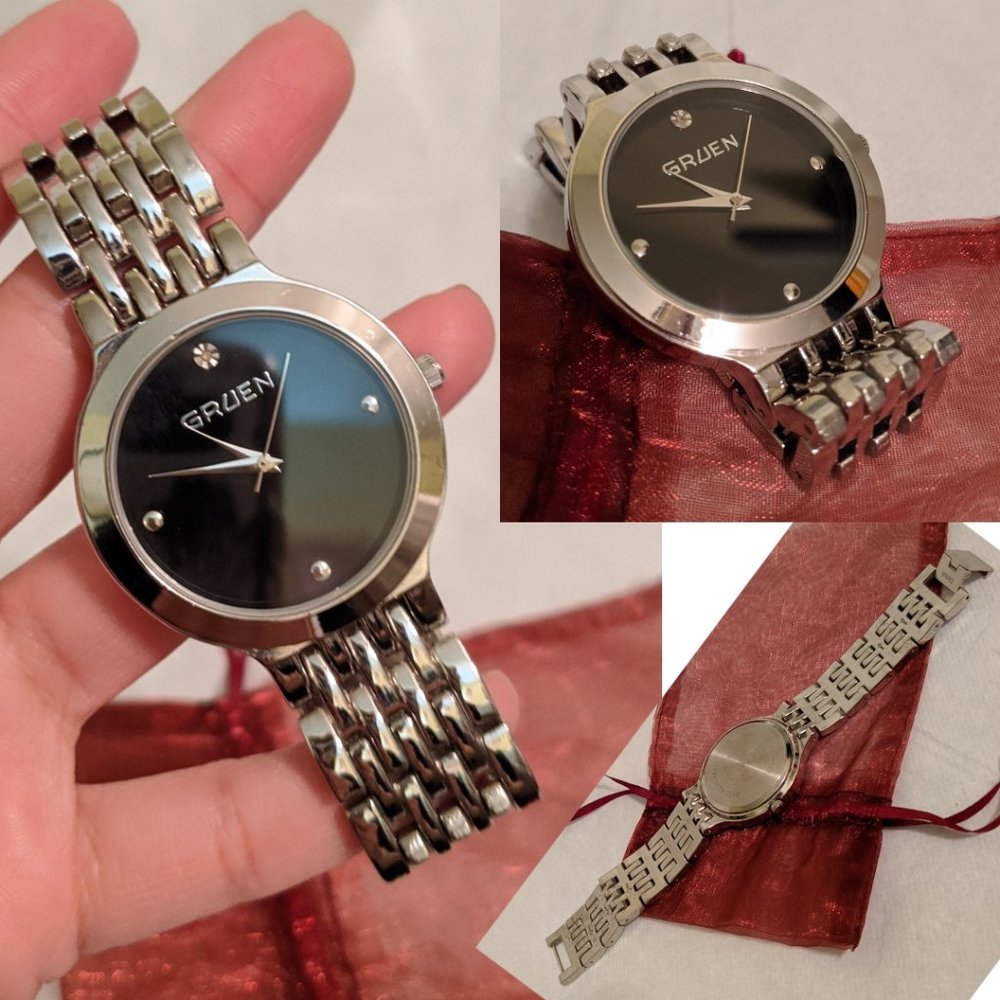 Gruen Silver Tone Diamond Quartz Wrist Watch - Picture 1 of 8